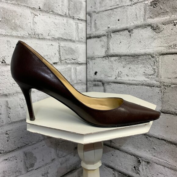 Lauren Ralph Lauren Chocolate Brown Leather Pointed Toe Stiletto Pump - Picture 3 of 10